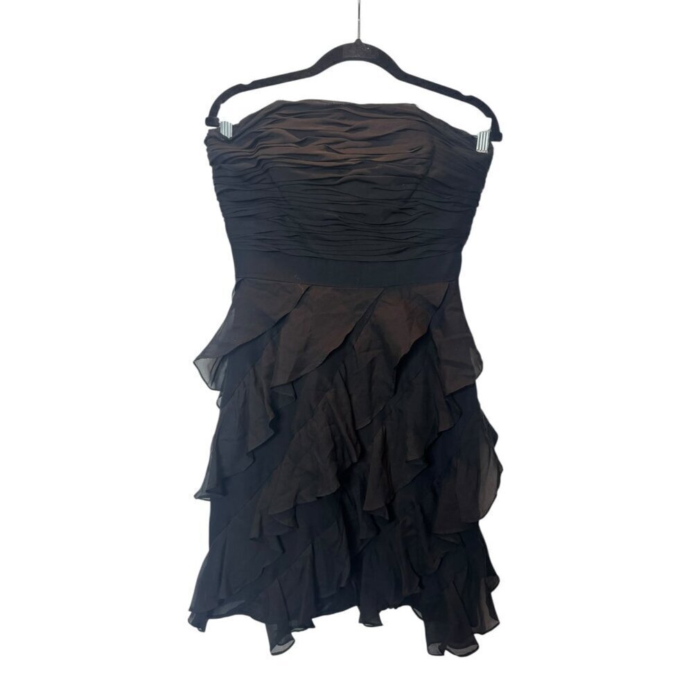 Badgley Mischka 100% Silk Black Strapless Ruffle Dress Size 4